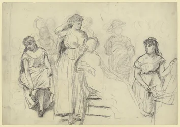 Figuras sentadas y de pie de «Preparación para el baile de disfraces»