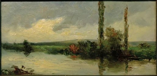 Pequeño tramo de río con álamos