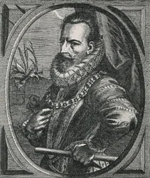 Retrato del condotiero Alejandro (Alessandro) Farnese, Duque de Parma, gobernador de los Países Bajos (1545-1592), después de Otto van Veen (1556-1629) (grabado)
