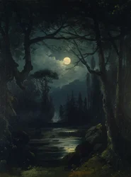 Escena de bosque a la luz de la luna