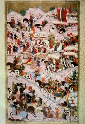 Imperio Otomano: Sultan Solimán I, llamado el Magnífico, en la Batalla de Mohács el 29/08/1526 contra el ejército del Reino de Hungría, comandado por el Rey Luis II