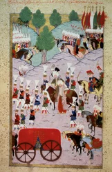 Imperio Otomano: representación del Sultán Solimán I el Magnífico (1520-1566) y su ejército. Miniatura del “Hunername” de Lokman, vol. 1 (H 1523, f.7) 1584. Biblioteca del Museo Topkapi Sarayi, Estambul