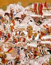 Representación de la Batalla de Mohács en 1526 (detalle)