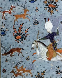 Representación de los cortesanos del sultán Murad II cazando ciervos (detalle)