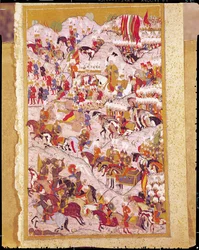 Manuscrito TSM H.1524 "Hunername": Suleyman el Magnífico (1494-1566) en la batalla de Mohacs en 1526, del "Libro de la Excelencia" de Lokman