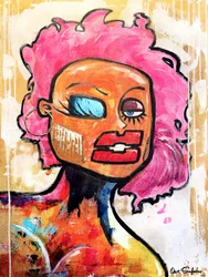 Retrato abstracto de una chica con el pelo rosa
