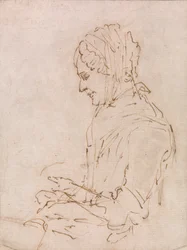 Estudio de la madre del artista cosiendo