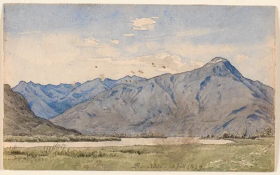 Paisaje italiano con un río y montañas