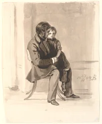 Johan Thomas Lundbye con Olympia Freund en su regazo