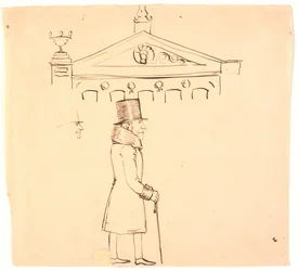 Caricatura de un caballero con pieles fuera del Casino