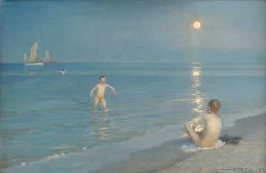 Niños bañándose en Skagen. Tarde de verano
