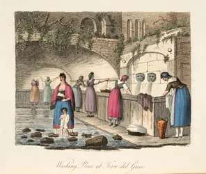 Lugar de lavado en Torre del Greco, de Italian Scenery, representando las costumbres, usos y diversiones de los diferentes estados de Italia, pub. 1806