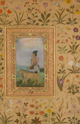 Derviche con un León, Folio del Álbum Shah Jahan, verso: ca. 1630, recto: ca. 1500
