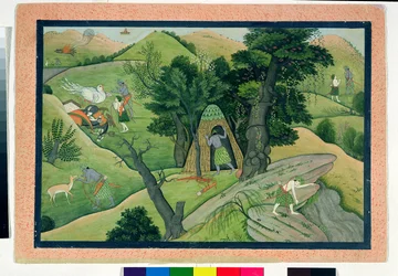 Rama y Lakshmana vagando en busca de Sita, del Ramayana, Kangra, Himachal Pradesh, 1780