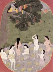 Krishna con la ropa de las pastoras, Tehri-Garhwal, c.1820-30