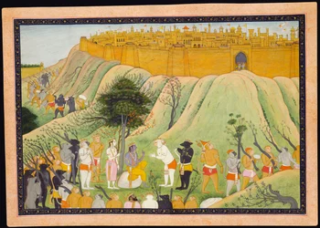 Rama y Lakshmana en consejo con los aliados mono y oso, c.1800
