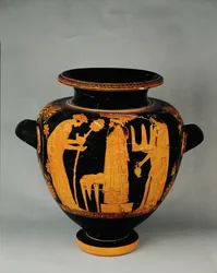 Festival de Dionysos con dos mujeres acólitas ...