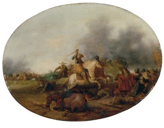 Escaramuza de caballería con un caballo caído, 1637