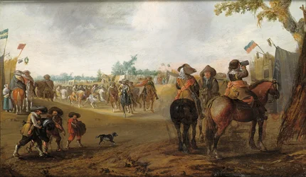 Un campamento militar con jinetes