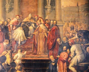 El Papa enviando al joven Otto a Barbarroja para negociar la paz (fresco)