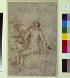 Boceto, posiblemente San Jerónimo (tinta y pluma sobre papel)