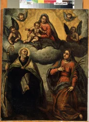 Virgen y Niño con Santos. Pintura de Jacopo Palma il Giovane (El joven