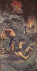 Interior de la puerta del panel del órgano que representa a Caín y Abel, 1600