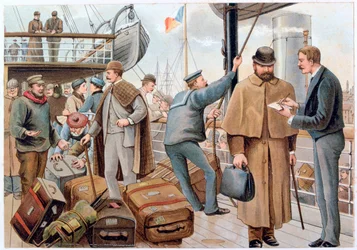 Pasajeros abordando un transatlántico de P&O en el Támesis