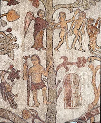 Adán y Eva expulsados del Paraíso Terrenal Mosaico de Pantaleón, sacerdote y mosaísta. 1163-1166. Nave central de la Catedral de Otranto
