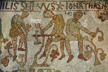 Los hijos de Noé plantando viñas. Mosaico (mosaic)