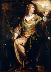 Santa Catalina de Alejandría en la cárcel, arriba el Espíritu Santo, c. 1580 (óleo sobre lienzo)