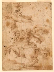 Dibujo, La cabeza de un barbudo, un hombre a caballo, ca. 1650