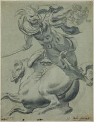 Perseo sostiene la cabeza de Medusa, con Pegaso al fondo
