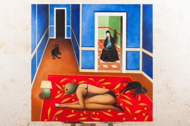 Anunciación en terciopelo azul, 2016 (óleo sobre panel de madera)