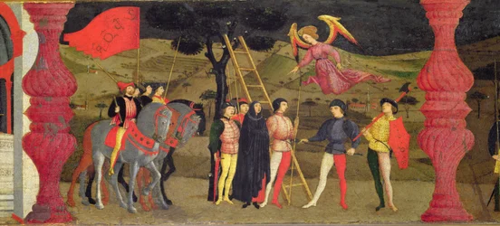 Predela de la profanación de la hostia: la cristiana arrepentida es ahorcada por empeñar la hostia consagrada, hacia 1468 (detalle)