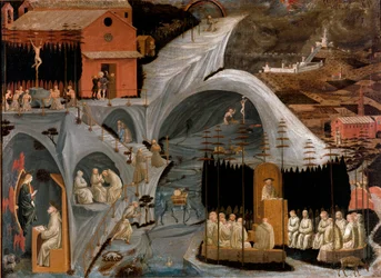 Escena de vida eremítica o Tebaida (desierto de Siria o vida del ermitaño San Jerónimo): representación de escenas de la vida de monjes y santos
