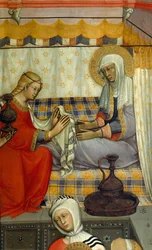 Retablo de la Natividad de la Virgen de Paolo di Giovanni Fei (hacia 1345-hacia 1411), temple sobre madera, detalle