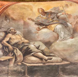 Frescos de Paolo de Matteis fechados en 1714 en la bóveda y en el tambor, que representan la vida del Santo, Capilla de San Cataldo en la Catedral, Taranto, Italia (foto)