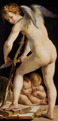 Cupido tallando un arco