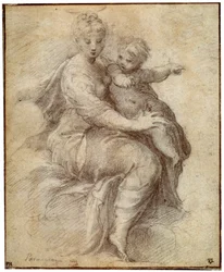Madonna y el Niño en las nubes