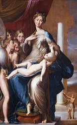 Madonna y el Niño con Ángeles Madonna con el Cuello Largo