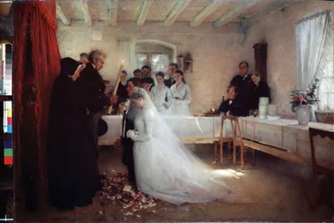 ""La bendición nupcial"" (Boda) Pintura de Pascal Adolphe Jean Dagnan-Bouveret (Dagnan Bouveret) (1852-1929) 1880-1881 Museo Pushkin de Moscú