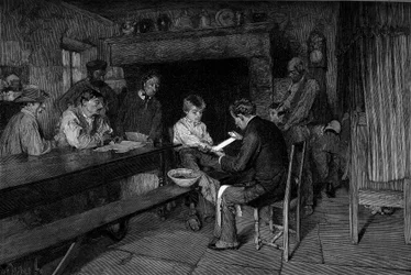 El accidente (1879): un médico cura la herida de un joven campesino. Grabado después de la pintura de Pascal Dagnan-Bouveret (Dagnan Bouveret) (1852-1929). En “El Mundo Ilustre” n°1208 del 22 de mayo