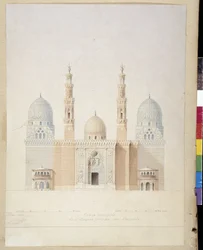 Arquitectura: proyecto de la fachada principal de la mezquita de Alejandría. Egipto. Dibujo de Pascal Coste (1787-1879)