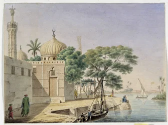 Vista de una mezquita junto al agua. Egipto. Dibujo de Pascal Coste (1787-1879) Museo de Arqueología del Mediterráneo, Marsella