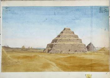 Vista de las pirámides de Sakarra. Egipto Enero de 1819 Acuarela de Pascal Coste (1787-1879) Biblioteca Municipal de Marsella