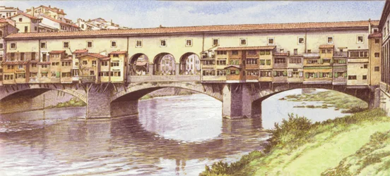 El Ponte Vecchio tal como era en los años 70 (gouache sobre papel)