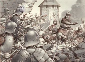 El asedio de Rodas de 1522 (gouache sobre papel)