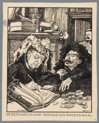 Los ministros De Visser y Simon de Vries como recaudadores de impuestos The Misers: después de Marinus van Romerwaal (título sobre el objeto)