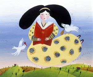 Chica con pájaros - ilustración de Patrizia La Porta